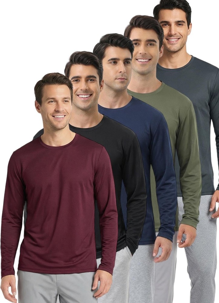 5 Pack Mens Long Sleeve T Shirts Sport Casual Construction Work Tee Running C…