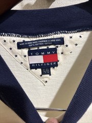 Vintage 90s Tommy Hilfiger Patriotic Eagle Crest Ringer T-Shirt White Blue Red L