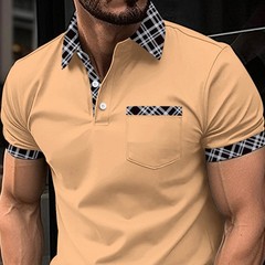 Mens Check Plaid Turn Down Collar T Shirts Tops Golf Pocket Casual Shirts Blouse