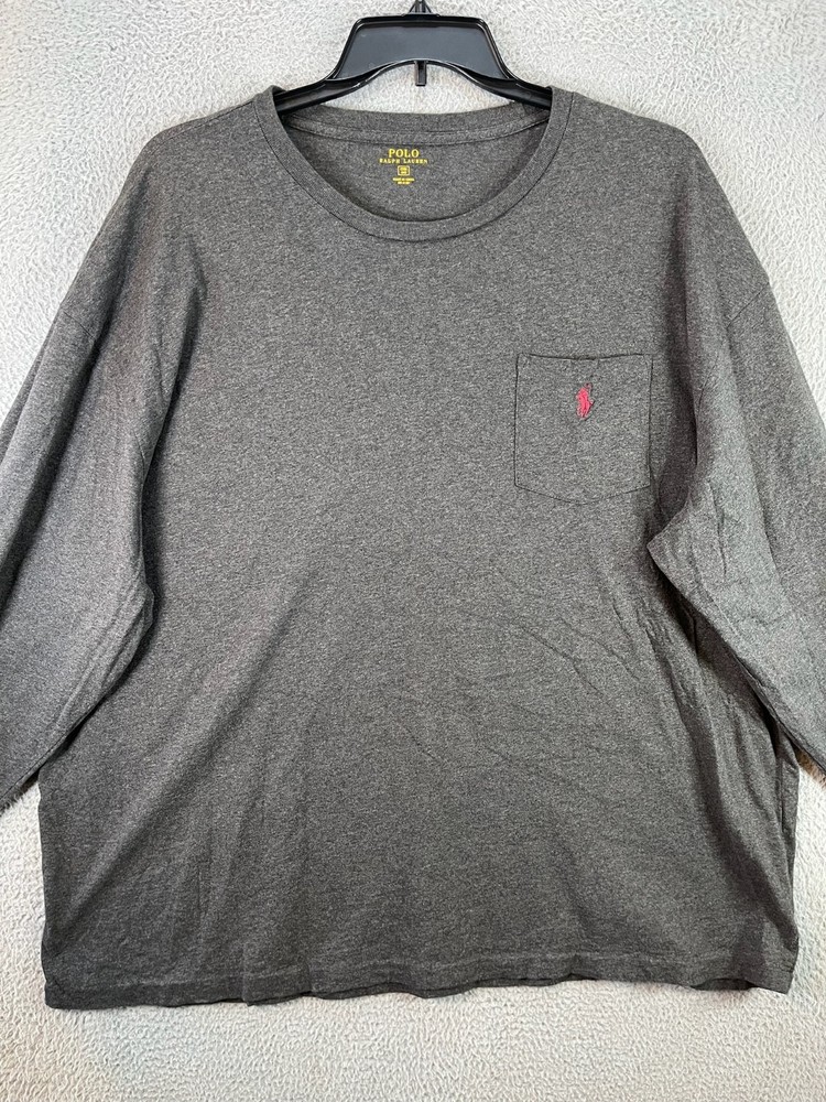 Polo Ralph Lauren Shirt Mens 2XB Big Gray Long Sleeve T Shirt Sweatshirt Pocket