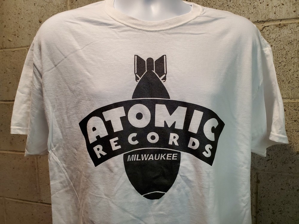 New! ATOMIC RECORDS Milwaukee BOMB LOGO Authentic T-Shirt S-M-L-XL-XXL-XXXL