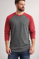 Men’s XL Gray Red Raglan Baseball Shirt Triblend Soft Long Sleeve Tee New