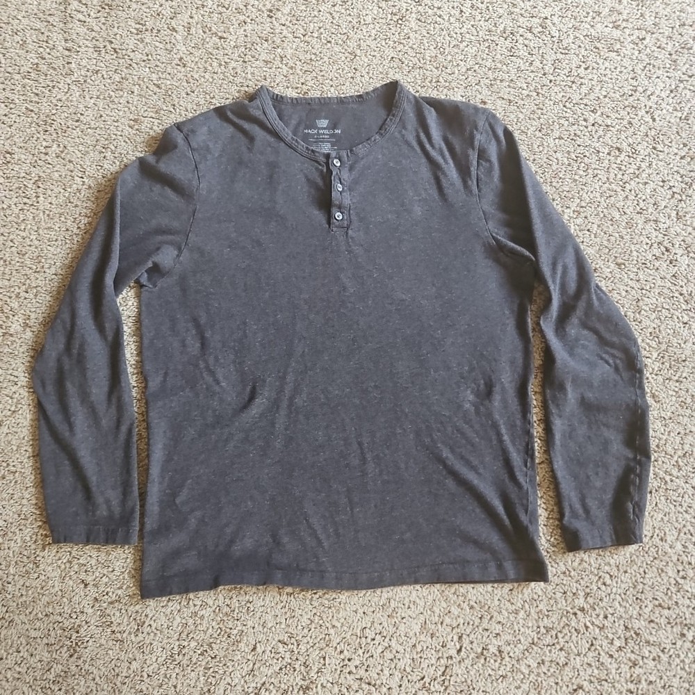 Mack Weldon Henley Shirt Men’s XL Gray Long Sleeve Casual Everyday Pima Cotton