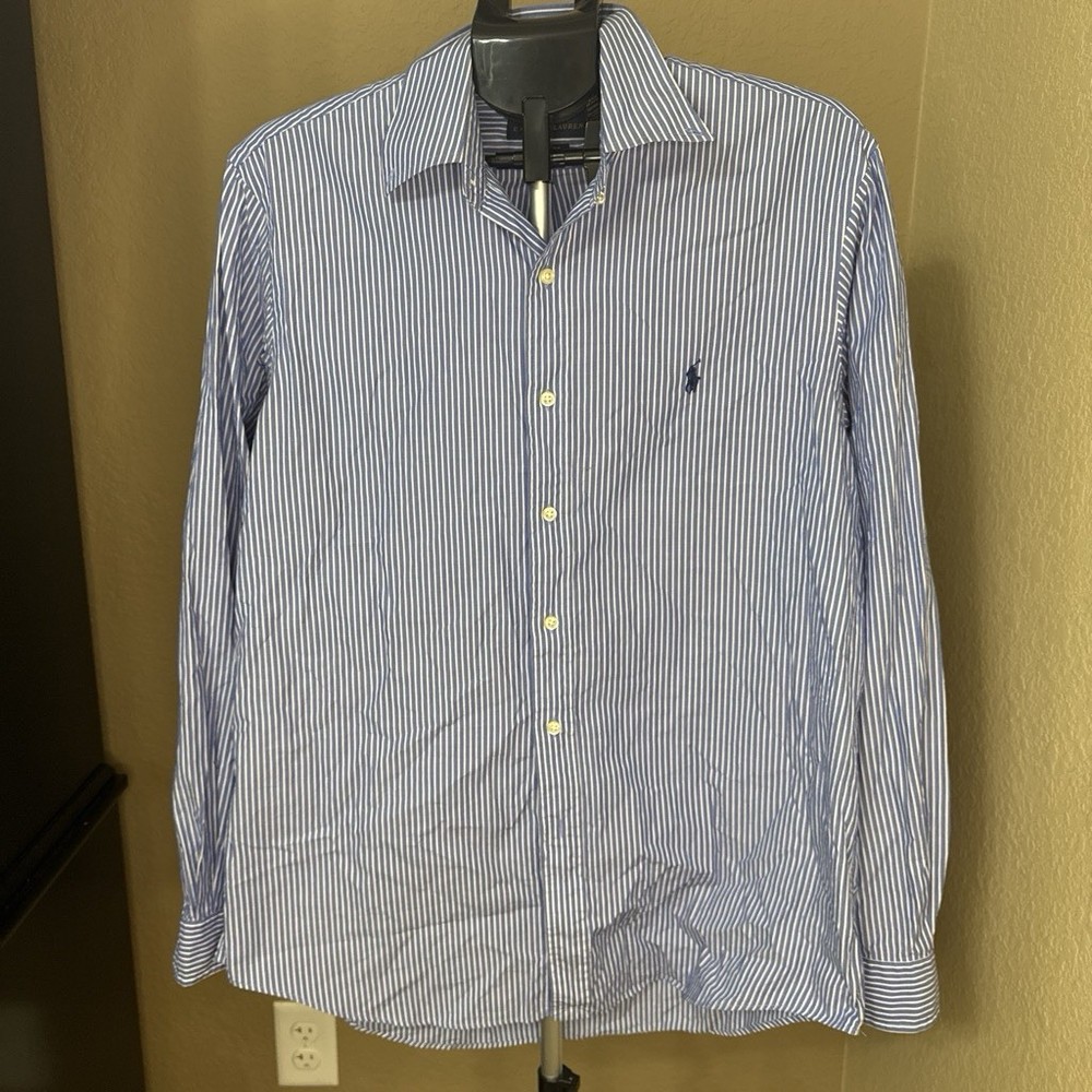 Polo Ralph Lauren Blue & White Striped Button-Down Shirt Men’s Large 100% Cotton