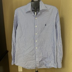 Polo Ralph Lauren Blue & White Striped Button-Down Shirt Men’s Large 100% Cotton