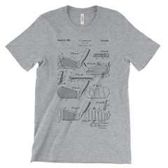 Golf Club Patent T-Shirt.100% Cotton Comfy Tee on Black White or Gray. NEW