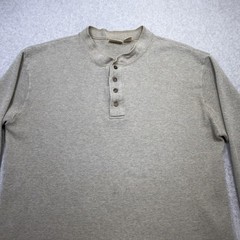 LL Bean Henley Shirt Mens XL Oatmeal Long Sleeve Waffle Knit Cotton Made USA
