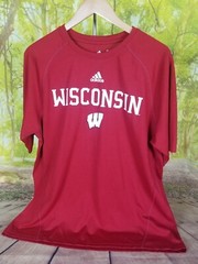 Adidas Mens Climate Red Wisconsin Front Print Stretch Shirt Medium