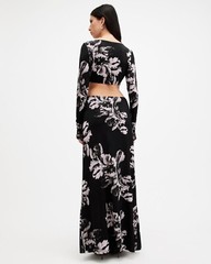 All Saints Womens Cynthi Floral Cut Out Maxi Dress Designer Slim Fit Long Sleeve