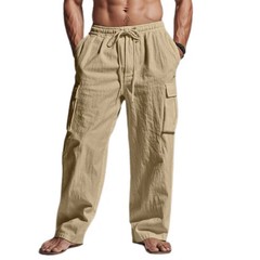 new Men’s Cotton Linen Cargo Pants – Elastic Waist Summer Fit
