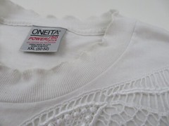 VTG 80s Oneita T-Shirt Mens XXL Single Stitch Lace Beads Embroidered 3D Graphic