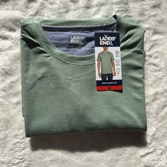 Lands’ End Men’s Green Short Sleeve T-Shirt Classic Fit Stretch Crew Neck Size M