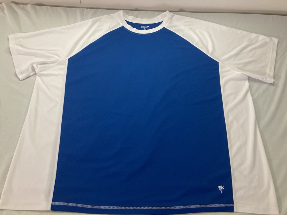 Men’s 5XL Big KingSize Island Swim Shirt Raglan Sleeve in Royal Blue & White
