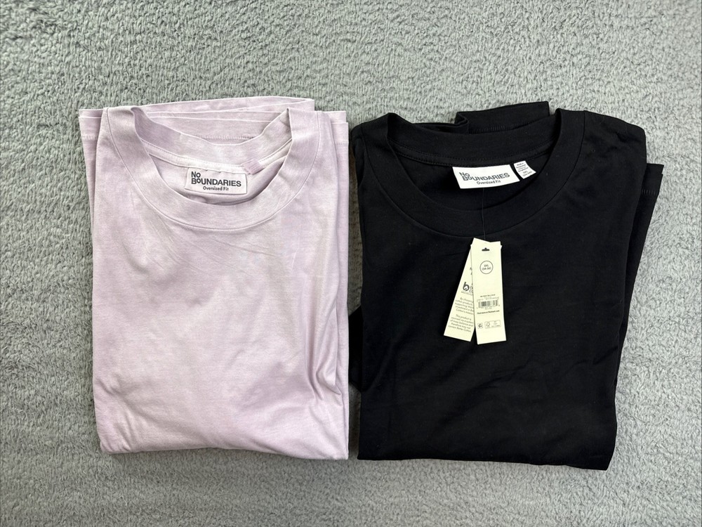 No Boundaries Mens 3XL 54/56 Black & Purple 2pk Boxy Cropped T-Shirt