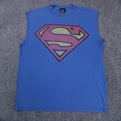 1996 DC Comics Superman Shirt Mens L Blue Sleveless Modified Giant Tag Tshirt