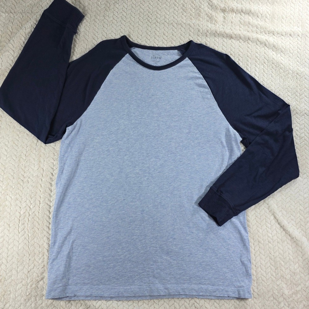 J.Crew Mens Large Blue Navy Raglan Long Sleeve Baseball T-Shirt F5167 Cotton