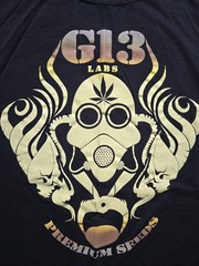 G13 Labs T-Shirt Size Large Black Pot Leaf Marijuana Weed Premium Seeds Gas