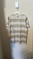 CSG Men’s Size Medium Beige White Stripe Casual Crew Neck Tee
