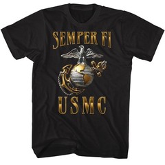United States Marines Corps Adult T Shirt SEMPER FI New Licensed Black Cotton