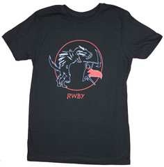 RWBY Mens T-Shirt – Ruby Jumping Attacking Beowolves Circle Image
