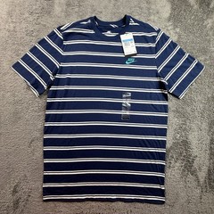 Nike Sportswear M Tall Mens Blue White Striped T-Shirt Tee Crew Neck Cotton