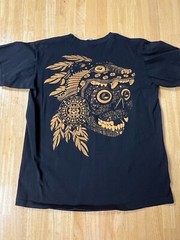 AZTEC SKULL T SHIRT ART TEE Front Back Hits Unique LARGE Neon Black Vision See