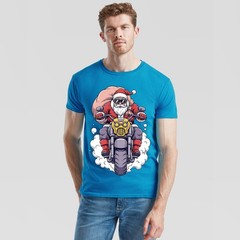 Santa Claus Motorcycle Christmas Mens T-Shirt Holiday Graphic Tee