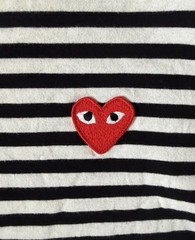 Comme Des Garcons PLAY Striped Heart Logo Long Sleeve T-Shirt Black White M