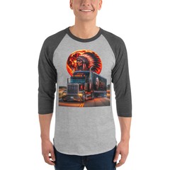 American Big Rig Semi Truck 3/4 Sleeve Raglan Shirt | Native American Chief Tee