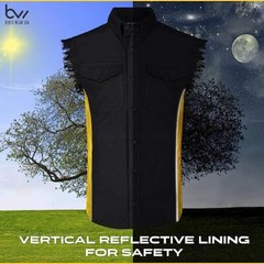 MEN’S SLEEVELESS DENIM SHIRTS – 2-TONE – WITH VERTICAL REFLECTIVE SAFETY LINING