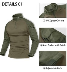 Men’s Hiking T-Shirts Tactical 1/4 Zip Casual Shirts Long Sleeve Field Work Tops