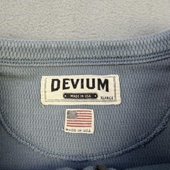 Devium Henley Shirt Mens XL Blue Thermal Waffle Knit Long Sleeve Tee Made USA