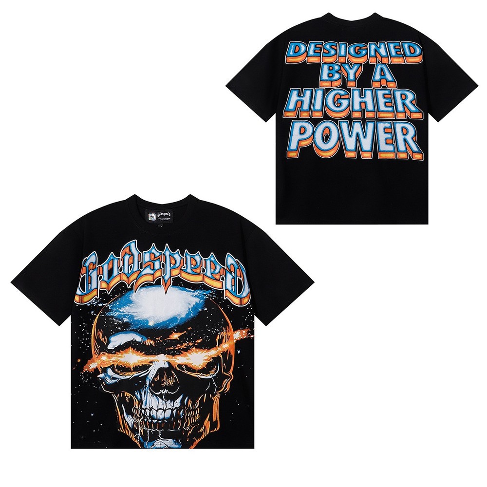 Summer New Style Skull Rock Band Letter Print Short-sleeved T-shirt GOD1