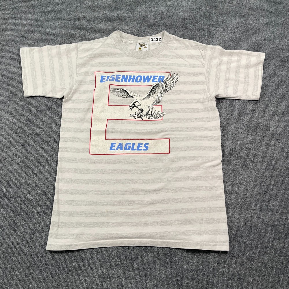Vintage 90s Eisenhower Eagles Senior High School Shirt Medium 20×26 Striped Gray