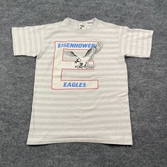 Vintage 90s Eisenhower Eagles Senior High School Shirt Medium 20×26 Striped Gray