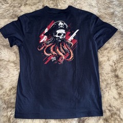 Reel Life Light Cotton Navy Octopus Skull Men’s Large T Shirt Surf Shop Salty