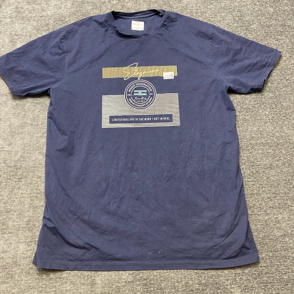VTG Henry’s Cotton Elegance Inside Imagination T Shirt Mens 4XL Navy Blue