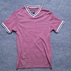 Massive T-Shirt Small Maroon Heathered V-Neck Contrast Trim Short Sleeve Tee