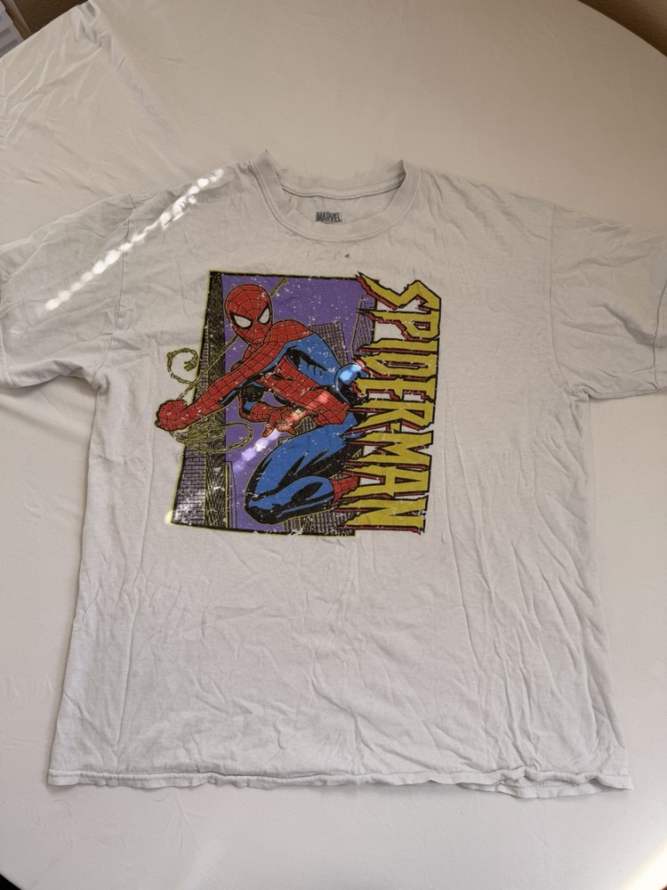 Marvel Spider-Man Graphic Print White Cotton Short Sleeve T-Shirt Size L