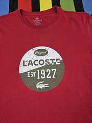 Lacoste men crewneck graphic tshirt size L 7 red vintage style logo cotton peru