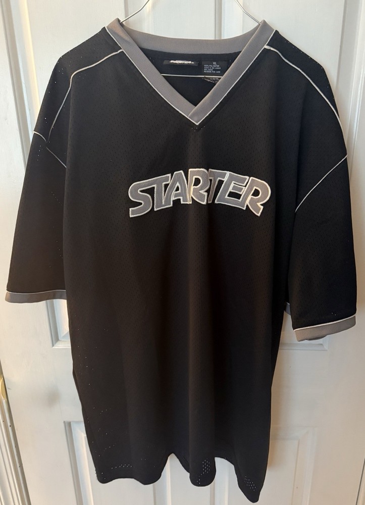 Vintage Y2K Starter Jersey Mens XL Black Mesh Football Style Embroidered Logo