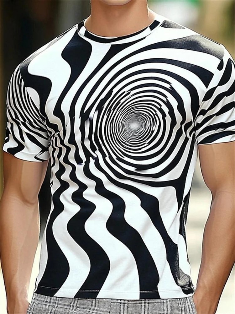 Men Summer 3d Wave Print T-shirt Casual Short Sleeve Crew Neck Graphic Tee Shirt