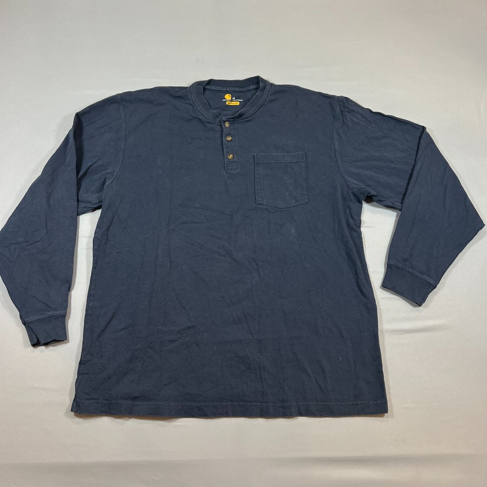 Carhartt Dearborn Henley T Shirt Men XL Cotton Loose Long Sleeve Rib Knit Collar