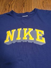 Nike Shirt Large Navy Blue Logo Tee Crew Neck T Shirt Regular Yellow Logo Mens