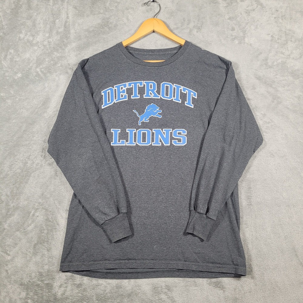Detroit Lions T-Shirt Mens Large Gray Long Sleeve Graphic Tee NFL Team Apparel