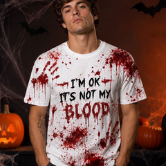 Its Not My Blood Halloween T-Shirt 3D Bloody Horror Funny Costume (S-5XL)