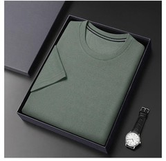 Mens Knitted O-neck Breathable Thin Cashmer Short Sleeve Tee Solid Color Tops