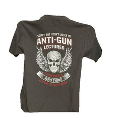 Gray Graphic Print Skull Guns Crew Neck Short Sleeve Cotton T-Shirt Men’s M