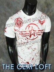 Mens T-Shirt Extended White with Red Distressed Foil MILITARY PRINTS