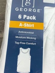 NEW! George Tag Free Comfort A-Shirt Men’s, 2XL WHITE, 6-Pack